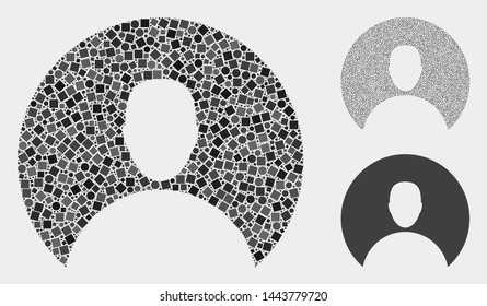 Collage Customer icon united from spheric and square elements in variable sizes, positions and proportions. Vector spheric and square elements are united into abstract collage customer icons.