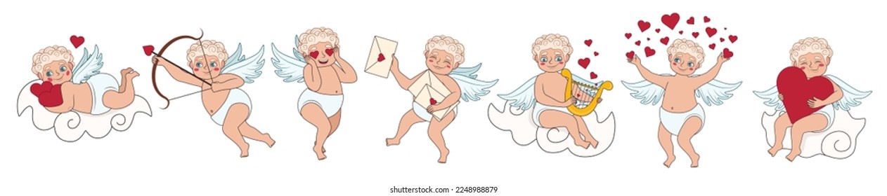 Collage of cute Cupid auf weißem Hintergrund