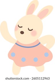 A collage of a dancing bunny in a pink dress.