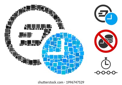 Collage Dash credit time icon united from square elements in various sizes and color hues. Vector square parts are grouped into abstract collage Dash credit time icon. Bonus pictograms are added.