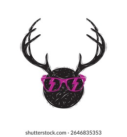A collage design illustration of deer antlers, circles, and glasses with a unique feel. Suitable for icons, symbols, or other design elements