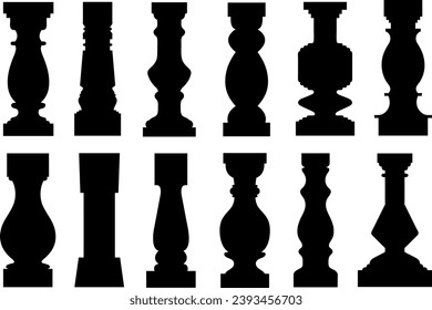 Collage of different balusters isolated on white