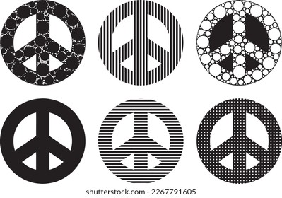 Collage of different peace signs isolated on white