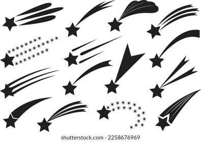 Collage of different shooting stars isolated on white