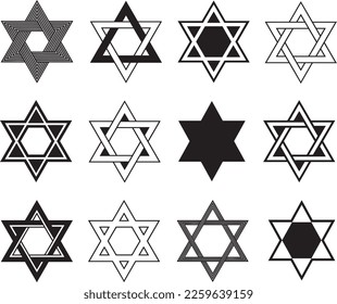 Collage of different Star of David illustrations isolated on white