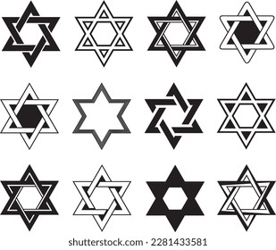 Collage of different Star of David illustrations isolated on white