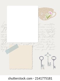 Collage to do list reminder notes planner, newspaper , text and key, old paper, stamp key. Vintage craft. Vector illustration