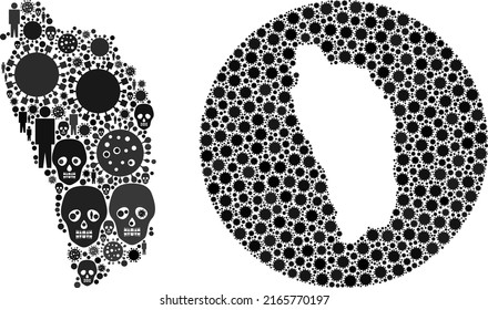 Collage Dominica Island map designed from sars virus icons and men and death elements. Infection virus Dominica Island map collage composed with circle and subtracted shape.