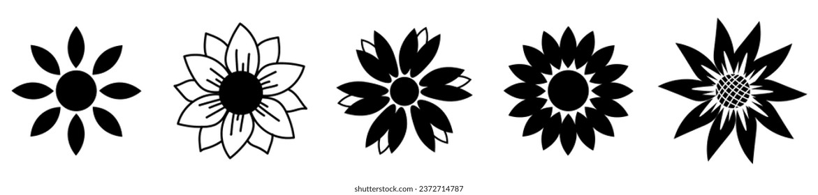 Collage of drawn sunflowers on white background