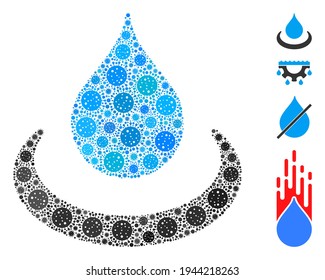 Collage drop ripple organized from coronavirus icons in variable sizes and color hues. Vector infection icons are organized into abstract illustration drop ripple icon. Some bonus icons are added.