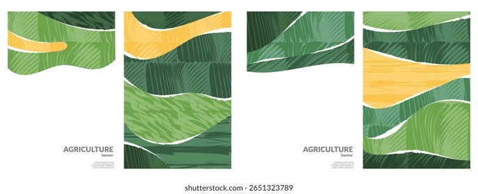 Diseño de viñedo ecológico de collage con tierras de cultivo planas, uva de Vector, diseño de té abstracto, campo de naturaleza, patrón rural, textura verde, arte de fondo, kit de Fondo de pantalla, mosaico de paisaje, historia de postal