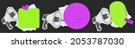 Collage element for message with loudspeaker with speech bubble png and realistic stickers. Vintage vector set.