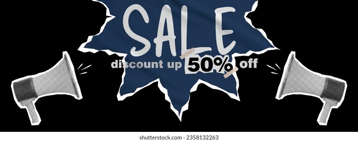 Collage element for message with loudspeaker with speech bubble and realistic stickers. Vintage vector set. we are recruiting templates,join us concept, job vacancies and announcement concepts,