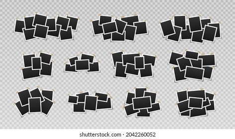 Collage of empty photo frames. Realistic vector mockups. Template for design. Vector illustration.