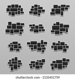Collage of empty photo frames. Realistic vector mockups. Template for design. Vector illustration.