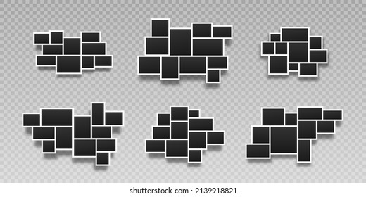 Collage von leeren Fotorahmen. Realistische Vektormockups. Vorlage für Design. Vektorgrafik.