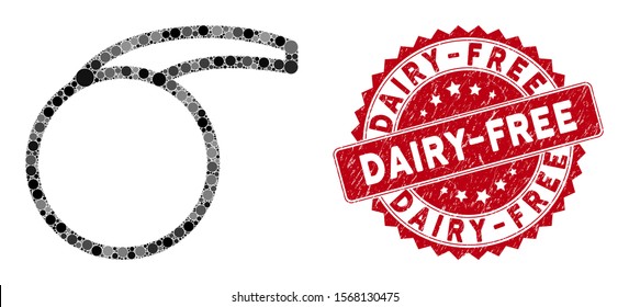 Collage empty special retort and grunge stamp seal with Dairy-Free phrase. Mosaic vector is designed from empty special retort icon and with scattered spheric spots.