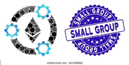 Collage Ethereum pool collaboration icon and distressed stamp seal with Small Group text. Mosaic vector is designed with Ethereum pool collaboration pictogram and with random circle items.