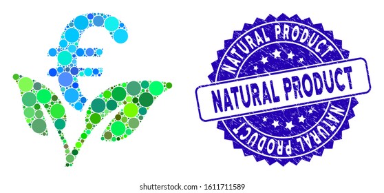 Collage Euro startup sprout icon and corroded stamp seal with Natural Product caption. Mosaic vector is designed with Euro startup sprout icon and with random circle elements.