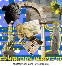 Collage For Exhibitions In Greece, Old Pieces Of Greek Newspapers, Art Music, Exhibition Fonts, Greek Sculptures, Watermarks And Symbols, Exhibitions In Greece, Expositions, Culture, Art, Music, Paint