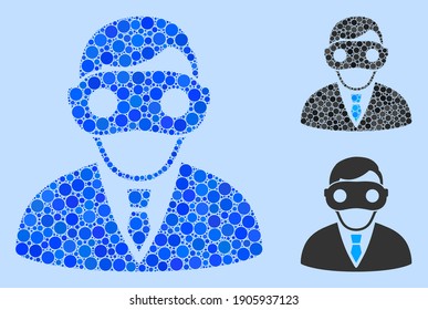 Collage Extended reality icon united from circle elements in various sizes, positions and proportions. Vector blue spheric spots are united into abstract collage extended reality icon.