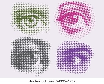 Collage eyes halftone vector design