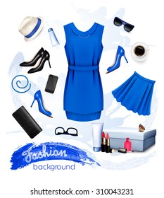 Collage of fashion female accessories. Vector