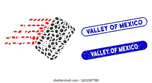 Tarjetas bancarias rápidas para grupos y sellos corroídos con la leyenda del Valle de México. La tarjeta bancaria rápida vector mosaico se forma con elementos elipses aleatorizados.