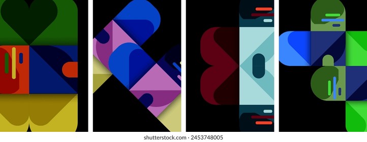 A collage featuring a purple rectangle, violet triangle, magenta font, and other tints and shades on a black background. This electronic device communication gadget is visually striking