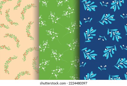 Collage of festive patterns with mistletoe