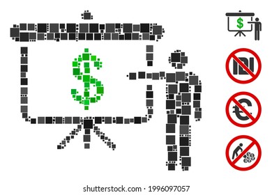 Collage Financial education icon constructed from square items in various sizes and color hues. Vector square elements are composed into abstract collage financial education icon.