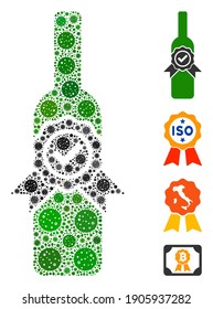 Collage finest wine composed of covid-2019 virus icons in different sizes and color hues. Vector viral icons are organized into abstract collage finest wine icon. Some bonus icons are added.