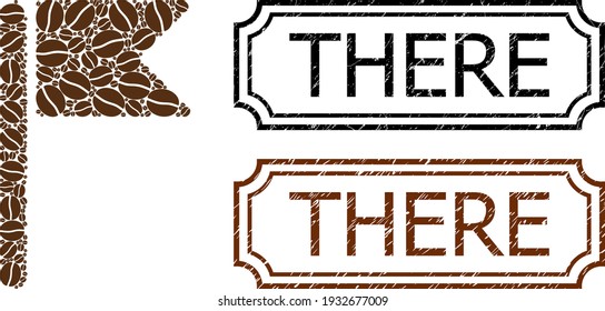 Collage flag united from cacao seeds, and grunge There rectangle seal stamps with notches. Vector coffee elements are grouped into abstract collage flag icon with brown color.