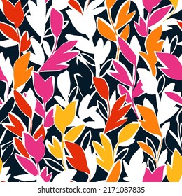 Collage floral seamless pattern. Hand drawn meadow. Botanical vector background with painted flowers. Craftdrawn retro styled small scaled fashion print for fabric, paper, home textile and goods