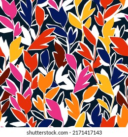 Collage floral seamless pattern. Hand drawn meadow. Botanical vector background with painted flowers. Craftdrawn retro styled small scaled fashion print for fabric, paper, home textile and goods