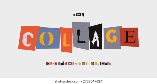 Colagem Fonte Logotipo Alfabeto Vetor Magazine Letter Set Modern Typography, Nota Tipográfico Design para Título Texto, Ransom Poster Headline, Tipo Símbolo Logotipo, Kidnap Cutout Fonts. Tipo vetorial