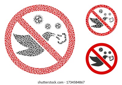 Collage Verbotene Vogelgrippe Symbol aus Tuberkulose in zufälligen Größen, Positionen und Proportionen organisiert. Abrupte Vektor-Objekte werden in abstrakte Collage Verbotene Vogelgrippe-Ikone organisiert.