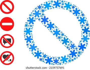 Collage forbidden icon is created for winter, New Year, Christmas. Forbidden icon mosaic is created of light blue snow. Some similar icons are added.