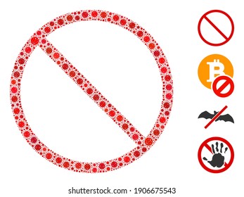 Collage prohibido organizado a partir de iconos del virus SARS en tamaños variables y tonos de color. Los iconos de patógenos vectores se organizan en ilustraciones abstractas icono prohibido. Se añaden algunos iconos adicionales.