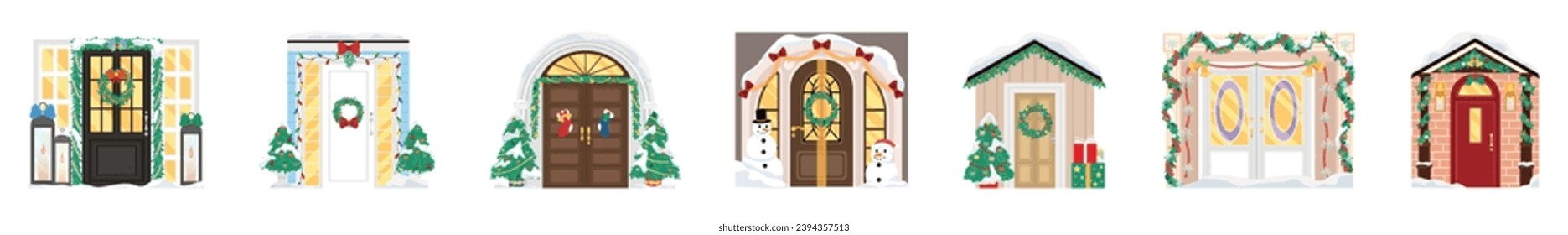 Collage of front doors decorated for Christmas celebration on wh