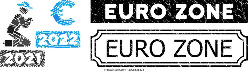 Collage gentleman pray euro 2022 organized from rectangle elements, and black grunge Euro Zone rectangle stamp with notches.