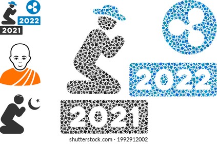 Collage Gentleman pray ripple 2022 icon organized from ragged spots in variable sizes, positions and proportions.
