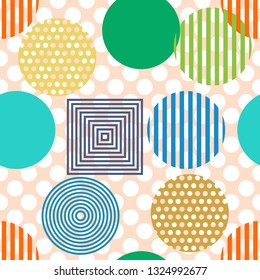Collage geometrical seamless pattern. Modern exotic illustration in vector. Multi-colored geometric background. Template, backdrop, wrapping paper, wallpaper, textiles.
