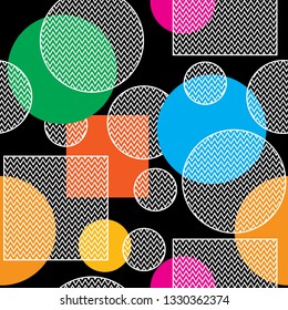 Collage geometrical seamless pattern. Modern exotic illustration in vector. Multi-colored geometric background. Template, backdrop, wrapping paper, wallpaper, textiles.