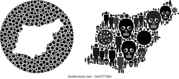 Collage Gipuzkoa Province map constructed from virus elements and humans and mortal elements. Sick virus Gipuzkoa Province map collage designed with sphere and hole.