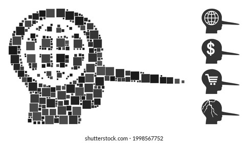 Collage Global liar icon united from square items in various sizes and color hues. Vector square items are composed into abstract collage global liar icon. Bonus pictograms are added.