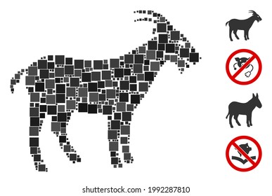 Collage Goat icon constructed from square items in various sizes and color hues. Vector square items are composed into abstract collage goat icon. Bonus pictograms are added.