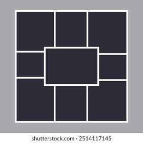 Collage grid effect photo frame template, vector photo frame  illustration, 