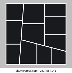 Modelo de quadro de foto de efeito de grade de colagem, ilustração de quadro de foto de vetor, 