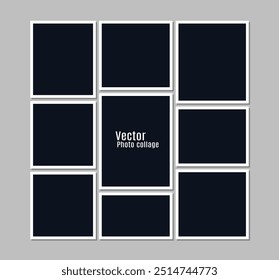 Collage-Rastereffekt-Fotorahmenvorlage, Vektorfotorrahmen-Abbildung, 